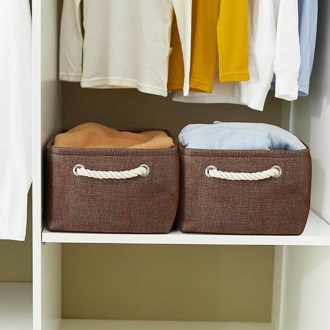 WarmHome Fabric Storage Bin Shelf Basket for Home, Closet(Brown-3 Pack, 13.8L9.8W6.7H)