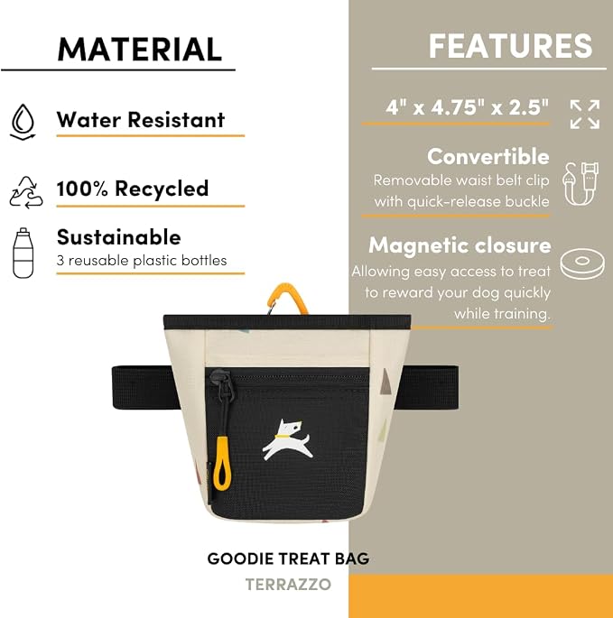 OllyDog, Goodie Treat Bag, Dog Treat Training Pouch | Magnetic Closure | 3 Ways to Wear | Hands-Free Waist Belt | Water-Resistant Recycled Vegan Fabric (Terrazzo)