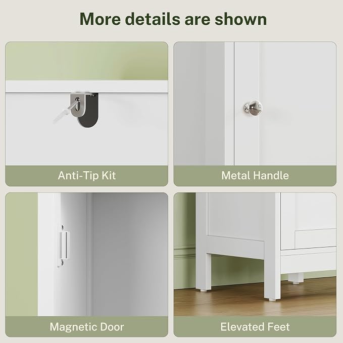 TEENFON 67" Tall Bathroom Cabinet with Adjustable Shelves and Doors, Narrow Bathroom Storage Cabinet for Small Space, Living Room, Entryway, Kitchen, White