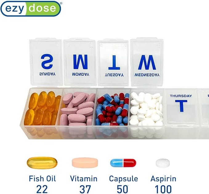 Ezy Dose Weekly (7-Day) Pill Organizer, 3X-Large Medicine Planner, Clear