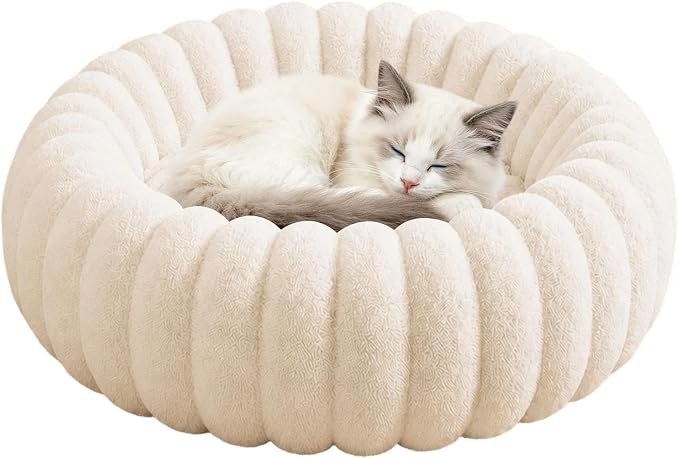 Round Dog Bed Raised Edge Soft Warm Plush Sleeping Mattress | Dog Donut Bed for Puppy Senior Kitten Indoor Outdoor Floor Bedside Kennel Couch Travel Car Home