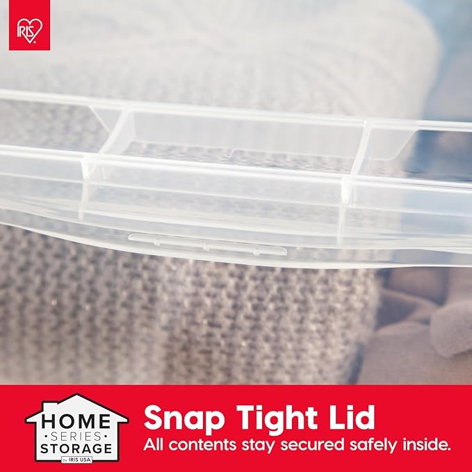 IRIS USA 4-Pack 25 Qt Storage Bins with Lids, Clear, Stackable | Great for clothing, linens, closets and home organization, nestable design, transparent design makes contents easy to find