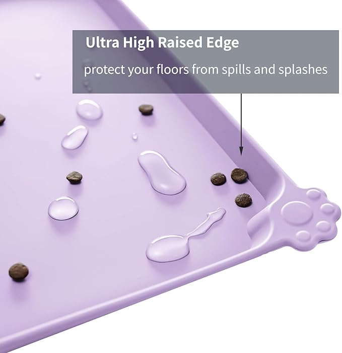 Reopet Waterproof Pet Feeding Mat, Non-Slip Silicone Placemats for Dog Cat Food and Water Bowl, High Raised Edges to Prevent Spills and Protect Floors
