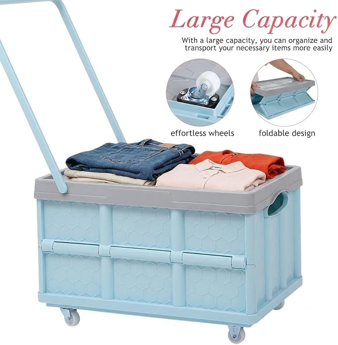 Collapsible Storage Bins with Lids, Folding Plastic Stackable Utility Crates 30L, Plastic Tote Storage Box Container Stackable Folding Utility Crates for Clothes Books Snack Shoe and Grocery Storage
