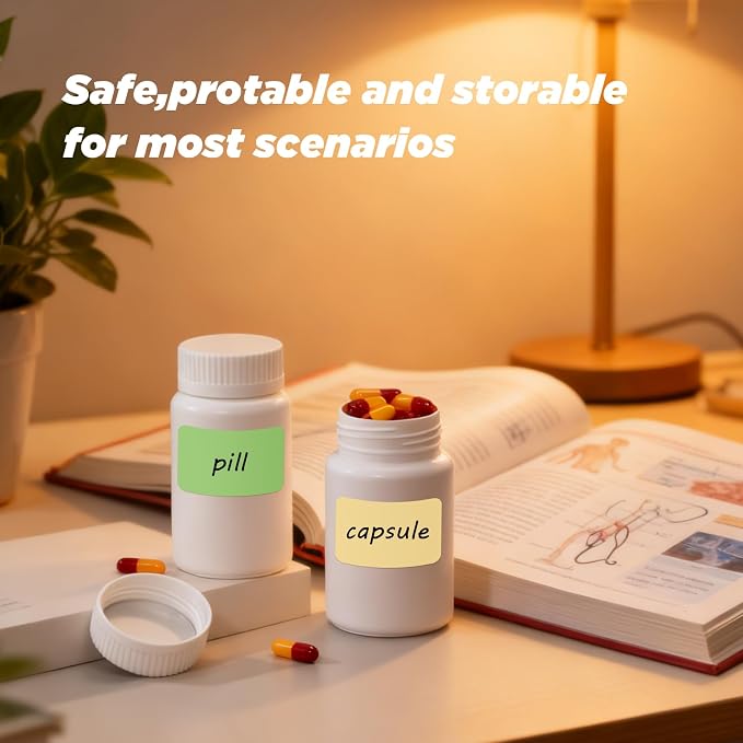 10 Pack Travel Pill Bottles - White Food Grade Plastic with Screw Caps & Labels, Small Pill Organizer for Pills, Vitamins, Capsules