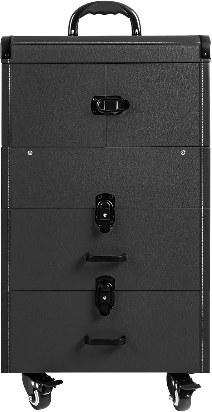 Large Rolling Makeup Case w/Mirror for Professionals,14.57 * 9.45 * 25.98in Rolling Makeup Train Case ,4 Trays & 2 Drawers,Lockable Cosmetic Organizer for Salon,Home, loading 110.23 lbs (black#2)