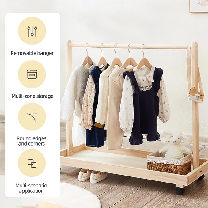 Baby Garment Rack, Kids Clothing Rack with Storage Shelf & Hanging Rod | Mini Closet Rack, Children Clothes Garment Rack, for Bedroom,Playroom,Nursery,Laundry, Pets Clothing Rack for Dogs Cats Dolls