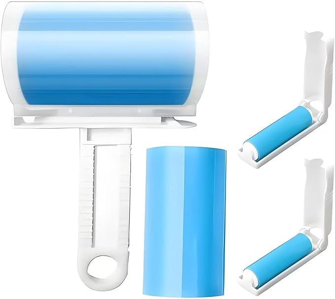 Reusable Sticky Lint Roller 4 Pack with Cover, Washable Portable Pet Hair Remover for Clothes, Travel, 2 Large and 2 Mini Size for Furniture, Car, Purse