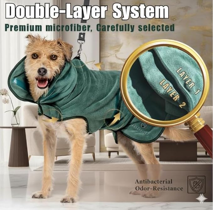 |FELPACTIVE® Premium Dog Drying Robe | Sizes S - XXXL | Quick-Drying Super Absorbent Double-Layer Microfiber | Soft & Snug Fit | Includes Luxury Gift Box + EBOOK | Dog Bath Robe, Pet Warming Bathrobe