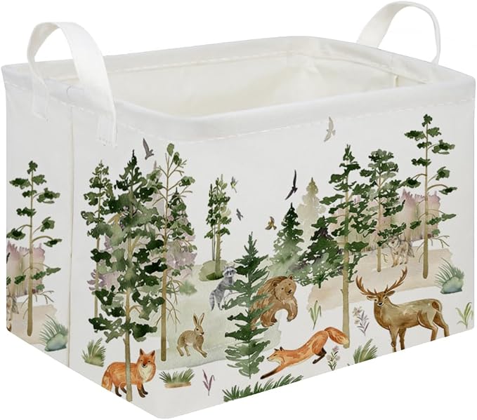 Rectangular Woodland Animal Basket Storage Basket,Bear Fox Gift Box Bin Shelf Book Woodland Room Decor,Gift Baskets(Tree animals)