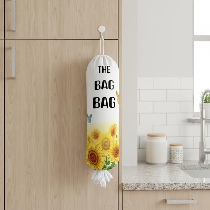 Plastic Bag Holder, Wall Mount Plastic Bag Organizer Dispenser Reusable Grocery Bag Organizer for Home Kitchen(Sunflowers)