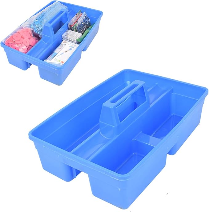 Plastic Storage Tool Tray Tote for Versatile Multiuse Tool Caddy with Attached Portable Handle Organize Carry Tools Farm Veterinary Tool Box Veterinary Medicine box (Plastic Handle Blue Tray)