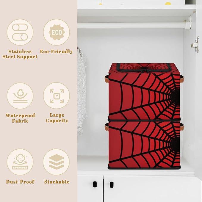 Red Storage Bins With Zipper Lid, Collapsible Trunk Organizer, Car Organizers and Storage Bins with Lids, Decorative Storage Boxes with Handle, Home Storage Baskets For Organizing