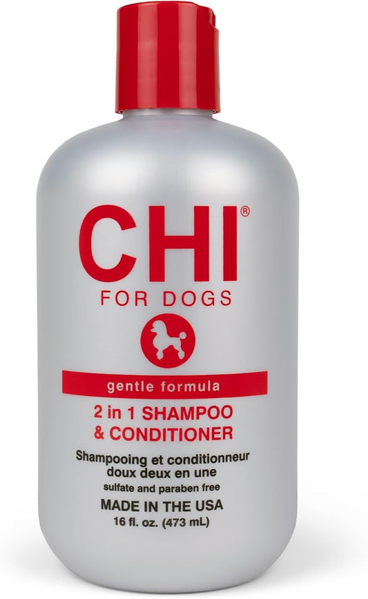 CHI for Dogs Gentle 2-in-1 Shampoo and Conditioner, pH Balanced Dog Wash with Ionic Technology, Moisturizing Clean for Puppies and Adult Dogs, All Coat Types, Made in The USA, 16 Fl Oz