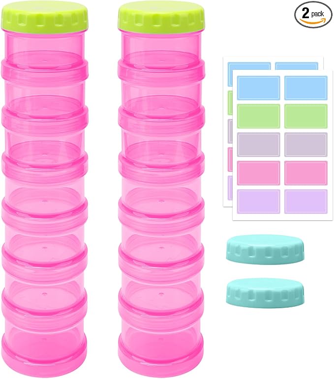 2 Pack 7 Day Pill Organizer Case Stackable Weekly Supplements Vitamins Pills Holder Dispenser Large Translucent Pink with Extra Lid