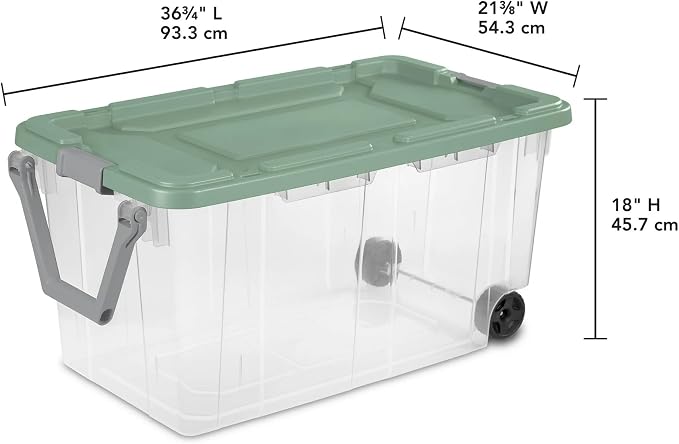2 Pack 40 Gallon Wheeled Clear Storage Bin With Pull Handle & Latching Lid