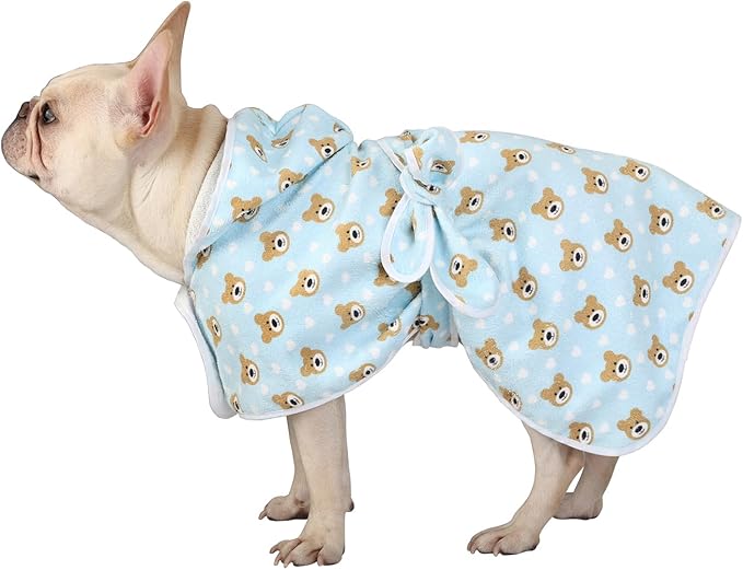 HDE Dog Bathrobe Super Absorbent Quick Drying Puppy Towel Wrap Coat Adjustable After Bath Robes with Hood for Dog Sizes S-XXL Teddy Bears S