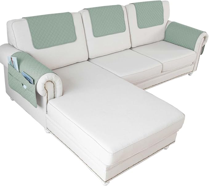 Large Polyester Armrest and Headrest Covers with 2 Pockets | Soft, smooth polyester resists daily wear nonslip silicone backing helps shield recliners and sofas from pet scratches