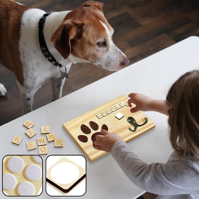 Dog Leash Holder Wall Mount, Pet Harness Hanger with Scrabble Letters, Dog Collar Organizer for Entryway, Cat Leash Key Holder for Wall, Pet Memorial Loss Gifts, Home Decor PF218-N