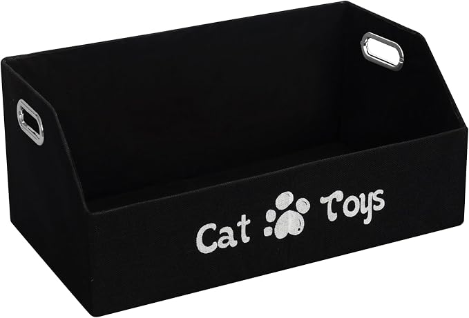 19.7 Inch Cat Toy & Supplies Storage Organizer with Metal Handles | Foldable Fabric Bin Kitten Pet Chest Trapezoid Container for Organizing Cats Clothes Accessories