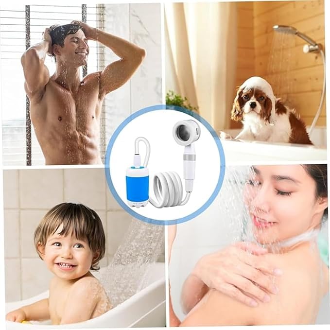 Portable Camping Shower with 5000mAh Battery, USB Rechargeable Outdoor Shower Pump with Adjustable Water Flow & 4 Modes, Quiet Compact Shower Kit for Hiking, Pet, Travel, Beach