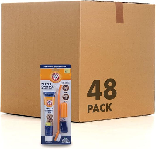 Arm & Hammer for Pets Tartar Control Dog Dental Care Kit, Dog Toothpaste Kit with Toothbrush and Finger Brush for Oral Hygiene and Fresh Breath Care, Banana Mint Flavor, 2.5 oz, 3-Piece Kit - 48 Pack