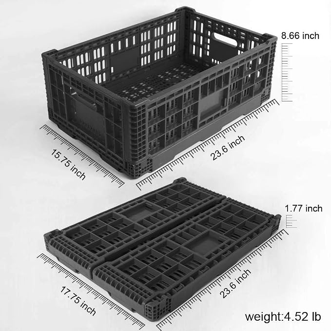 Collapsible Storage Bin Containe，52 Liter Transferheavy duty Black plastic storage box,milk crates heavy duty Transit storage (2)