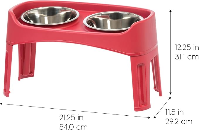 IRIS USA Elevated Dog Bowls, Dual Height 4.63" or 12.25" Made in USA, Black | Includes 2 Stainless Steel Bowls (64oz), Spill Guard, Height Adjustable, Non-Slip Feeder, Helps Reduce Neck Strain