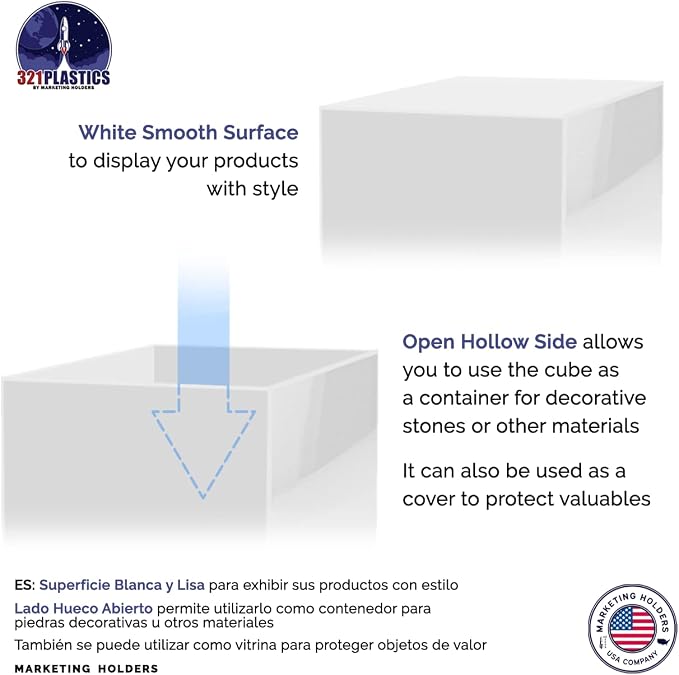 6 Pack Acrylic Display Riser Boxes White 3 Piece Retail Product Riser with Hollow Bottom 4", 5", 6" High Nesting Bins One Open Side Merchandise Storage Box POP Showcase by Marketing Holders