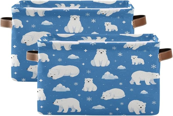 Kigai Storage Basket, Fabric Collapsible Closet Organizer Bin | Polar Bear Waterproof Foldable Canvas Basket with Handles for Shelves, Nursery, Closet, Bedroom & Bathroom
