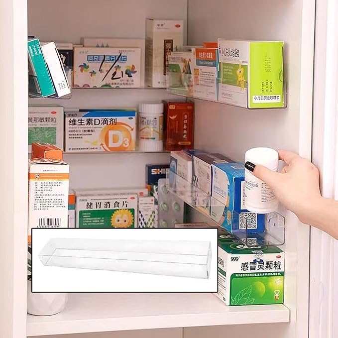 2 Pack Medicine Organizer Adhesive Cabinet Door Organizer Acrylic Inside Cabinet Medicine Container Pill Bottles Holder Display Rack for Medicine Bottles Oval Pharmacy Bottles Sealed Vials