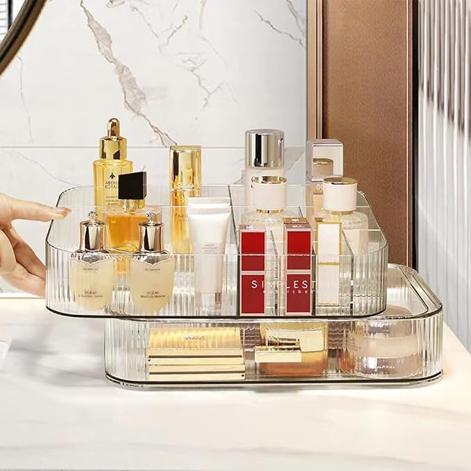 Makeup Organizer with Stackable Drawers, Bathroom Counter Organizer. | Drawers Can be Stacked, Cosmetic Display Case, Ideal for Make Up, Skincare, Perfume; Suitable for Dresser Top, Vanity