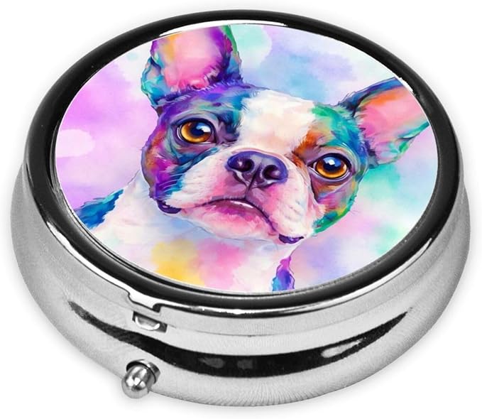 Pitbull Pet Dog Art Portable Pill Organizer | 3 Compartment, With Mirror, For Men Women, For Daily Supplements, Vitamins, Fish Oil, Jewelry, Candy, Travel