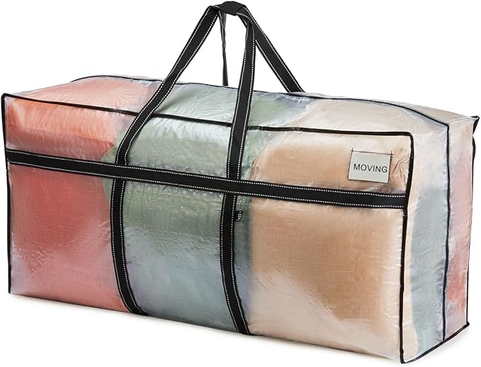 VENO 1 Pack Extra Large Moving Bags, Heavy Duty Storage, Moving Boxes, Large Storage Bins with Lids Alternative for College, Christmas Tree, Packing Supplies Essentials (Clear, 1 Pack)