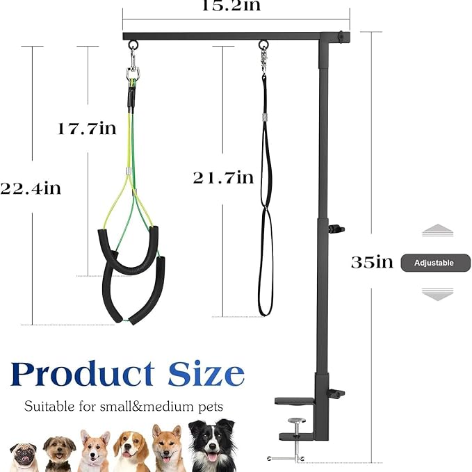 Dog Grooming Arm with Pet Grooming Hammock, getlstub 35" Pet Grooming Table Arm with Adjustable No Sit Haunch Holders, Dog Grooming Stand with Loop Noose for Small and Medium Pets at Home or Salon