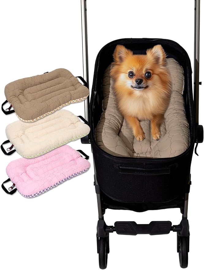 Easy Wash Dog Stroller Mat, Durable Orthopedic Cushion for Dogs & Cats, Ergonomic Pad for Pet Cart, Ideal Pet Stroller Accessories & Pads for Comfortable Rides (Beige Walnut, XS)