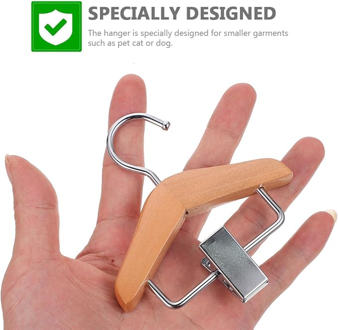 SEWACC 2pcs Wooden Pet Clothes Hangers with Skirt Clips, Dog and Cat Costume Organizer, Natural Wood Material for Home Closet and Pet Shop Storage