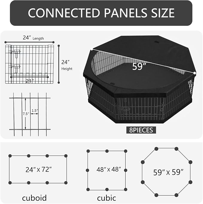 PETIME Foldable Metal Dog Exercise Pen/Pet Puppy Playpen Kennels Yard Fence Indoor/Outdoor 8 Panel 24" W with Top Cover and Bottom Pad