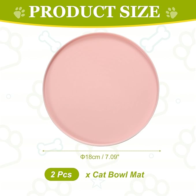 Cat Food Mat, 7x7 Inch Silicone Pet Feeding Mat Non-Slip Round Waterproof Dog Water Bowl Tray Raised Edge Protects Floors (4Pcs, Pink), Intended for Pets Bowl/Fountain