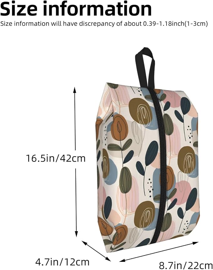 Abstract Organic Botanical Travel Shoe Bag for Men & Women, Waterproof Shoe Storage Organizer with Zipper, Portable Shoe Pouch for Sneakers, Heels, Sandals, Gym & Travel Luggage 2PCS