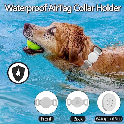 Waterproof Dog Collar with Airtag (1st & 2nd Gen) Holder, 2 Pack | Lightweight Silicone Hidden AirTag Holder for Dog Collar, Anti-Lost AirTag Case for Pet Cat Dog (Black & White)