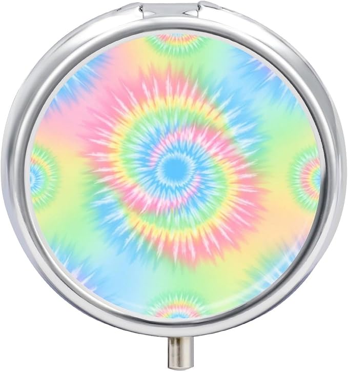 Mini Pill Container, Pink Rainbow Tie Dye Round Sturdy Organizer, Portable Holder for Supplements, Travel Pill Case Purse Essential for Gym