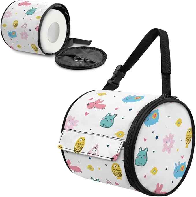 Cute Pets Bathroom Hanging Toilet Paper Tissue Holder Wall Mounted Tissue Towel Roll Holder with Adjustable Strap Easy Installation