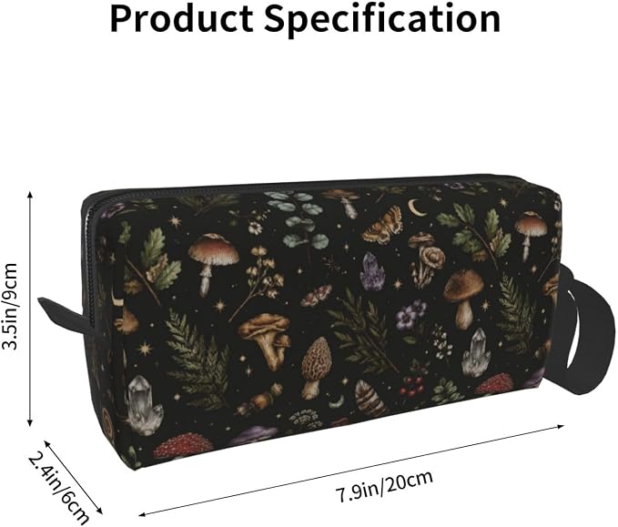 Dark Gothic Forest Botanical Makeup Bag for Women Mushroom | Small Travel Cosmetic Pouch with Zipper, Compact Makeup Organizer Bag for Purse, Toiletries, Skincare & Daily Essentials