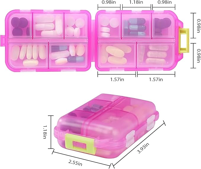 2PCS 7 Day Pill Organizer with Labels – Travel Pill Case, Daily Medication Organizer | Compact & Secure | Fits in Pocket/Purse (3.7” x 2.4”)
