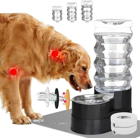 RIZZARI Automatic Dog Water Dispenser: Ion Exchange & Carbon Filtration -Supports Spine Health in Senior Dogs- Spill-Resistant 9L Black Gravity Waterer with 2 Filters&Caps - Ideal for Multi-Dog Homes