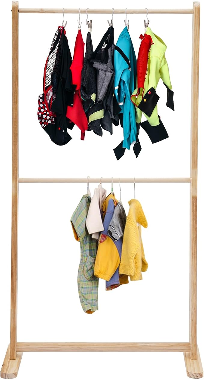YIYIBYUS 2-Tier Solid Wood Pet Clothing Display Stand, 43.3" Height Dog Garment Rack for Small Pets, 11 lbs Load Capacity Adjustable Rod for Towels, Boutique Store & Home Storage Organizer