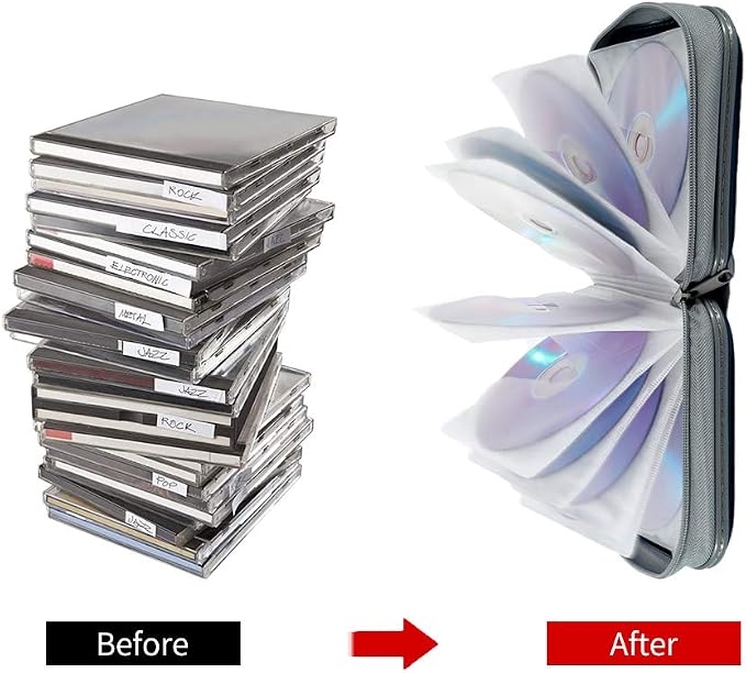 CD Case, 40 Capacity CD DVD Case Wallet Holder Portable Disc VCD Heavy Duty Binder Storage Organizer (Dark Blue)