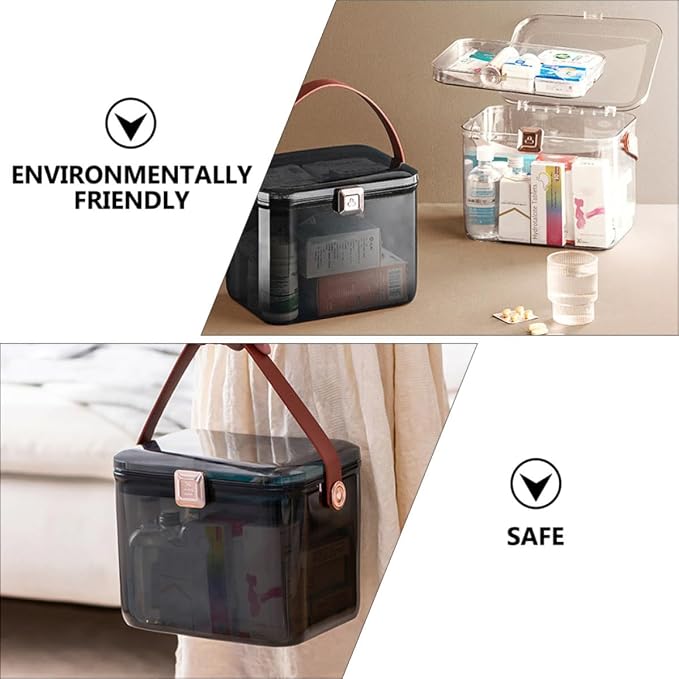 Large Capacity Dual Layer Medicine Case for Home Storage Organization | Pp Pet Pu Build, Safety Lock, Easy Replenishment, Desktop Use