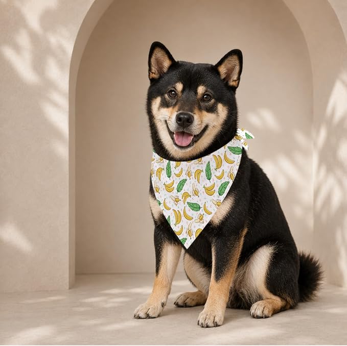 Banana Dog Bandana, Tropical Fruit Pattern Pet Triangle Scarf for Small Medium Dogs, Cute Puppy Bandana for Daily Wear Walks Picnic Birthday Family Photos